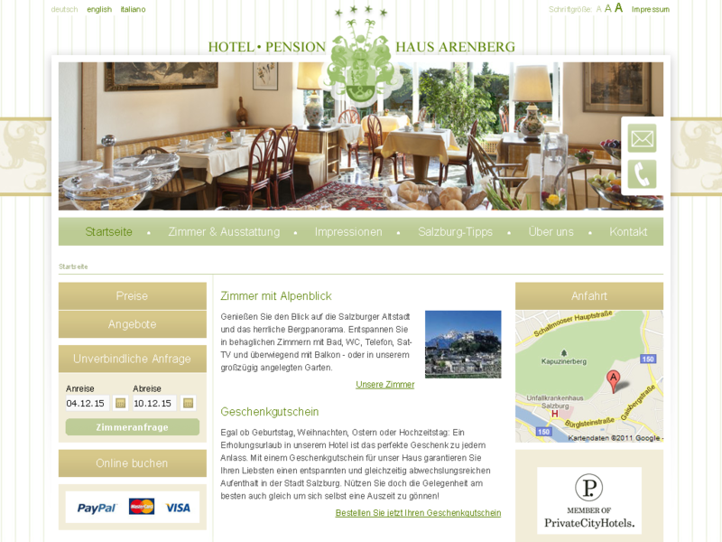 Website Hotel / Pension Haus Arenberg